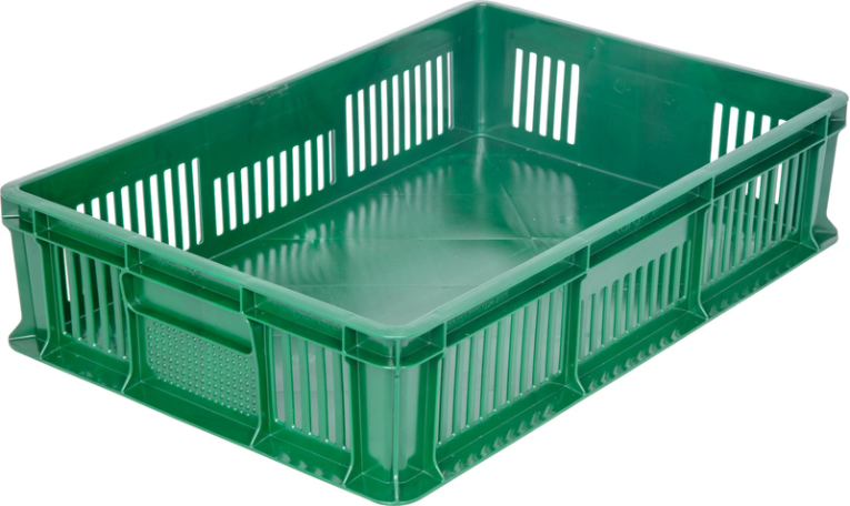 Ящик 600х400х140 мм дно сплош.стенки перф.без ручек зеленый купить в Волгограде Ящик 600х400х140 мм дно сплош.стенки перф.без ручек зеленый купить в Волгограде