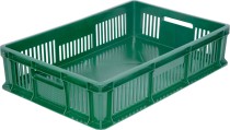 Ящик 600х400х140 мм дно сплош.стенки перф. с полузакрытой ручкой зеленый Ящик 600х400х140 мм дно сплош.стенки перф. с полузакрытой ручкой зеленый