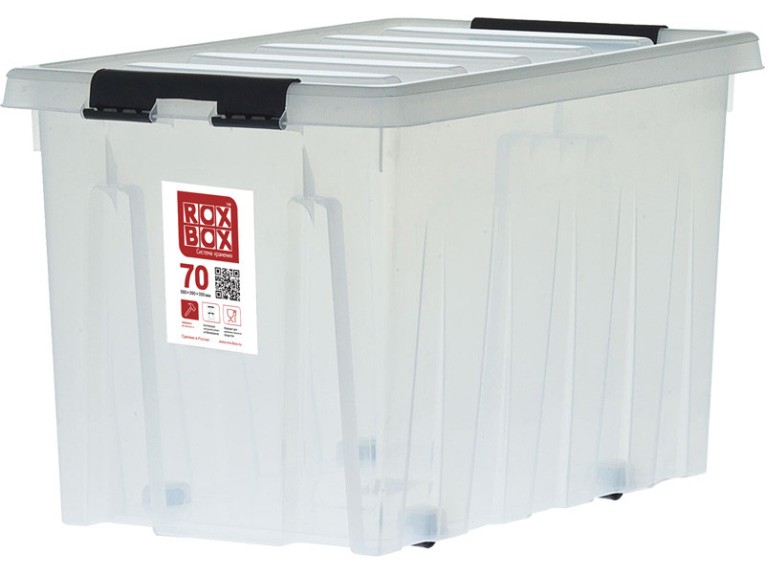 Контейнер Rox Box Original 70 (580х390х350 мм с крышкой и клипсами, на роликах, прозрачный) купить в Волгограде